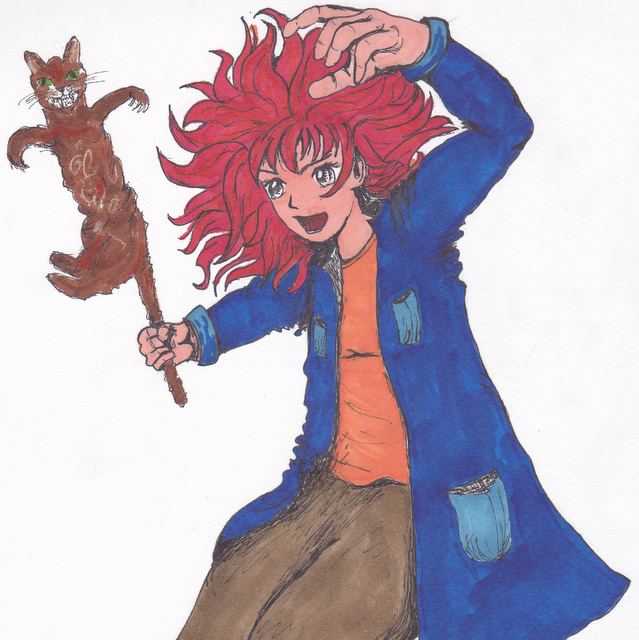 Crazy Cat Lady throwing a cat