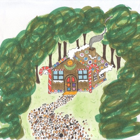 A gingerbread house nestled in the forest