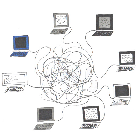 Many computers linked to each other